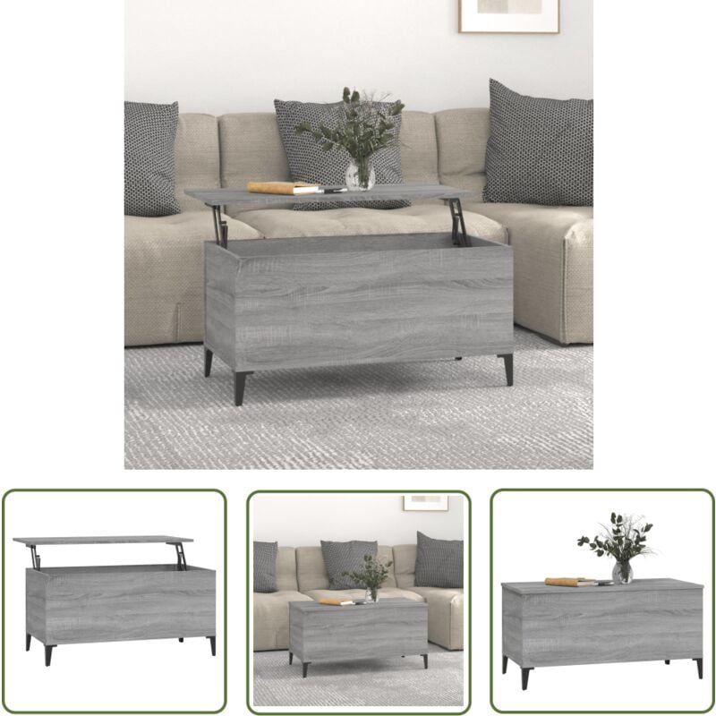 The Living Store - Table basse Sonoma gris 90x44,5x45 cm Bois d'ingénierie - Table Basse - Meuble Salon - Table D'appoint - Design Moderne - Table