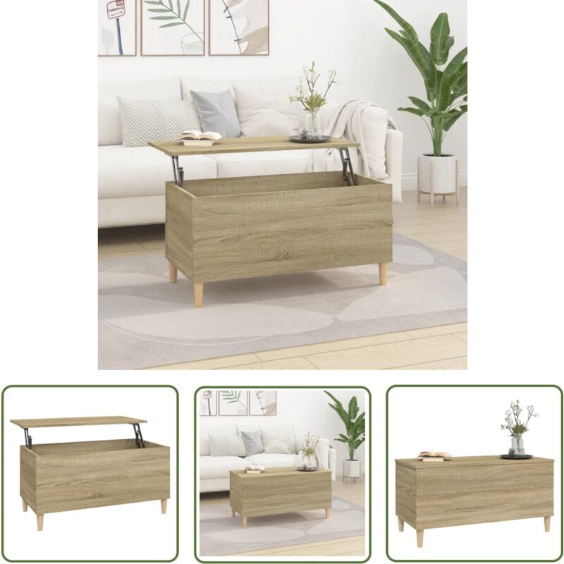The Living Store - Table basse Chêne sonoma 90x44,5x45 cm Bois d'ingénierie - Table Basse - Meuble Salon - Table D'appoint - Table Relevée - Design
