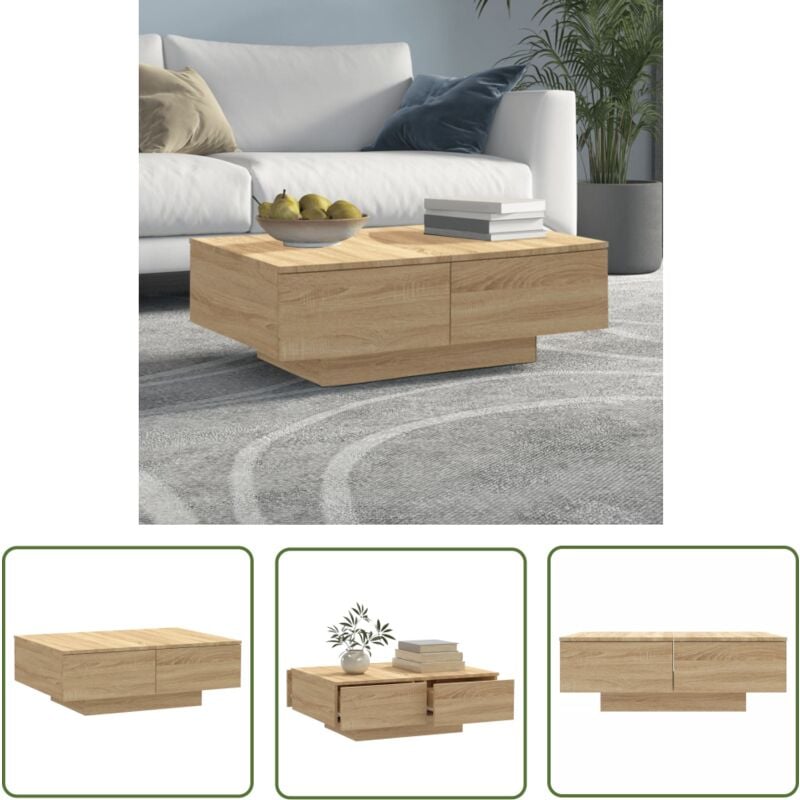 The Living Store - Table basse chêne sonoma 90x60x31 cm bois d'ingénierie - Table Basse - Meuble Salon - Table D'appoint - Table En Bois - Design