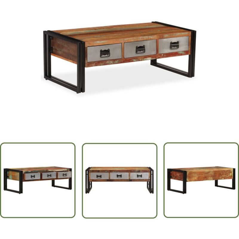 The Living Store - Table basse avec 3 tiroirs Bois de récupération 100x50x35 cm - Table Basse - Table D'appoint - Meubles Vintage - Mobilier Rustique