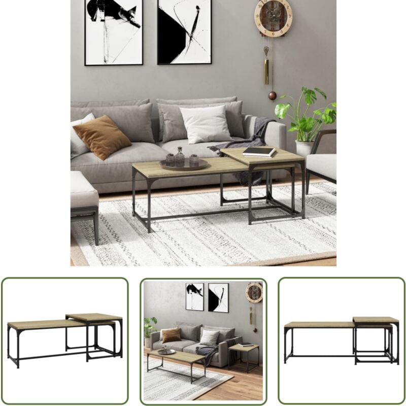 The Living Store - Tables basses 2 pcs Chêne sonoma Bois d'ingénierie - Table Basse Industrielle - Meuble Rangement - Table D'appoint - Ensemble