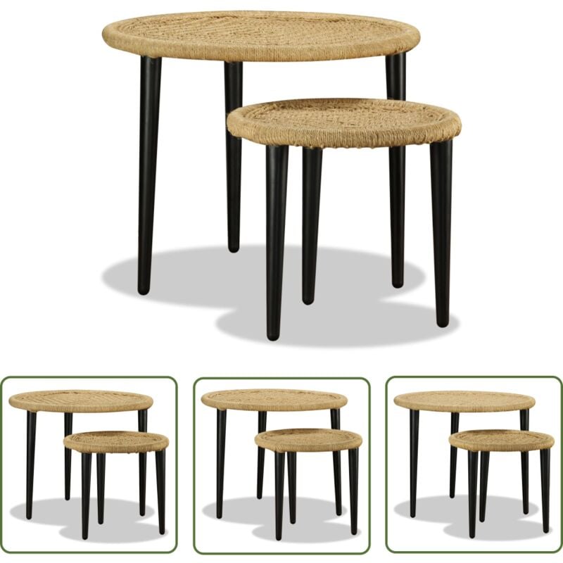 Table basse 2 pcs jute naturelle - Table Basse - Meubles De Salon - Table D'appoint - Décoration Intérieure - Style Rustique - The Living Store