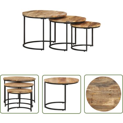 The Living Store Satztische 3 Stk. Rohes Mangoholz - Holztisch - Couchtisch - Set - Mangoholz - Wohnzimmmobiliar