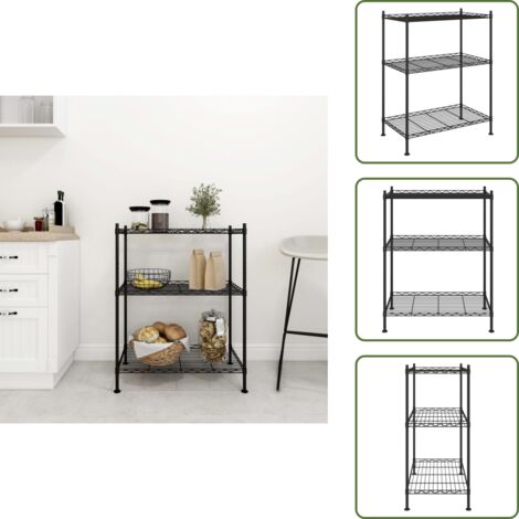 The Living Store Scaffale a 3 Livelli 60x35x76 cm Nero 150 kg - Scaffale in ferro