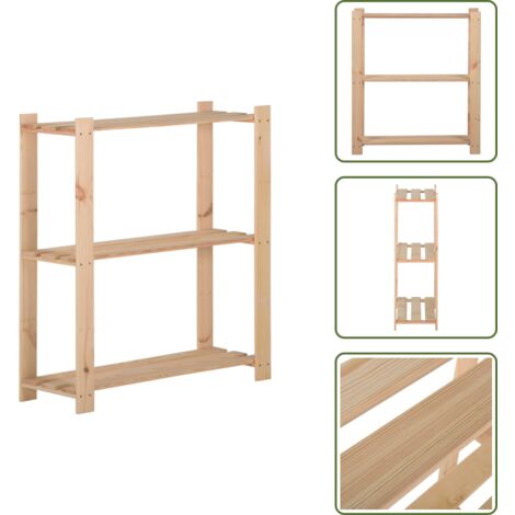 The Living Store Scaffale a 3 Livelli 80x28,5x90 cm in Legno Massello di Pino - Scaffale in legno