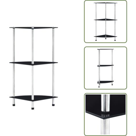 The Living Store Scaffale a 3 Livelli Nero 30x30x67 cm in Vetro Temperato - Scaffale in vetro temperato
