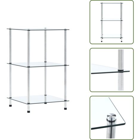 The Living Store Scaffale a 3 Livelli Trasparente 40x40x67cm in Vetro Temperato - Scaffale in vetro