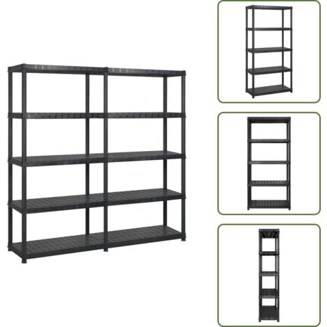 The Living Store Scaffale a 5 Ripiani Nero 170x40x185 cm in Plastica - Scaffale in plastica