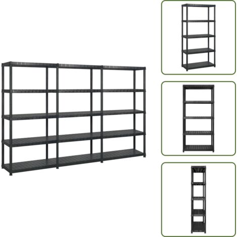 The Living Store Scaffale a 5 Ripiani Nero 255x40x185 cm in Plastica - Scaffale per libri