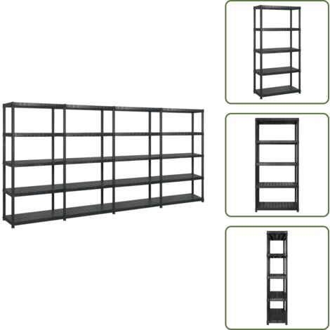 The Living Store Scaffale a 5 Ripiani Nero 340x40x185 cm in Plastica - Scaffale per libri