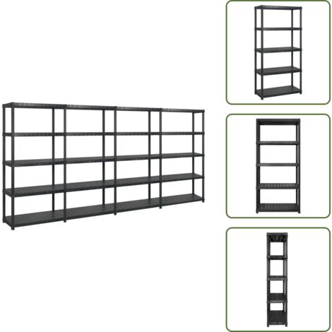 The Living Store Scaffale a 5 Ripiani Nero 366x45,7x185 cm in Plastica - Scaffale per libri