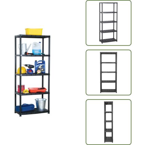 The Living Store Scaffale a 5 Ripiani Nero 71x38x170 cm in Plastica - Scaffale per libri