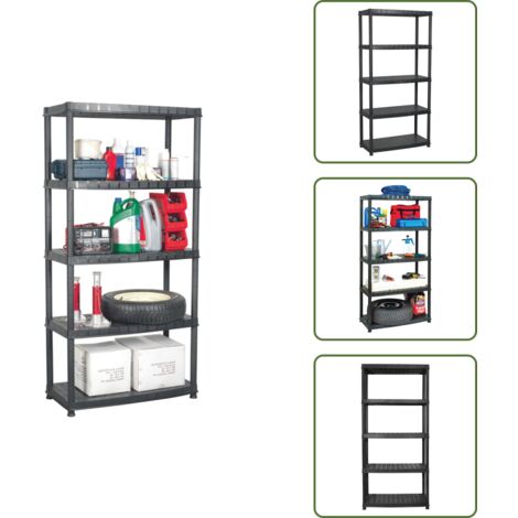 The Living Store Scaffale a 5 Ripiani Nero 85x40x185 cm in Plastica - Scaffale per libri