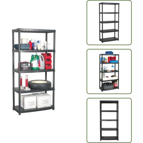 The Living Store Scaffale a 5 Ripiani Nero 91,5x45,7x185 cm in Plastica - Scaffale per libri