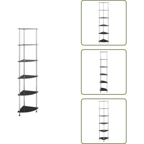 The Living Store Scaffale a 6 Livelli Nero 30x30x160 cm Vetro Temperato - Scaffale in vetro