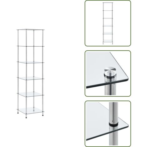 The Living Store Scaffale a 6 Livelli Trasparente 40x40x160cm in Vetro Temperato - Scaffale in vetro temperato