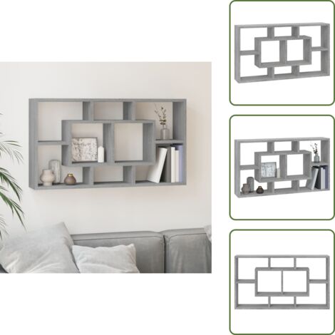 The Living Store Scaffale a Muro 8 Scomparti Grigio Sonoma - Scaffale da parete
