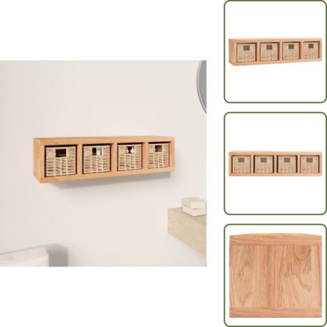 The Living Store Scaffale a Muro con Cestini 62x18x16 cm Legno Massello Noce - Cestini per oggetti