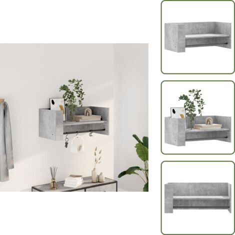 The Living Store Scaffale a Muro Grigio Cemento 70,5x35x30,5cm Legno Multistrato - Scaffale in legno