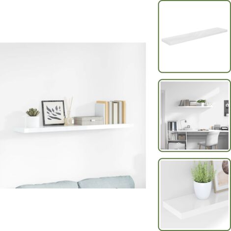 The Living Store Scaffale a Parete Bianco Lucido 120x23,5x3,8 cm in MDF - Scaffale a parete