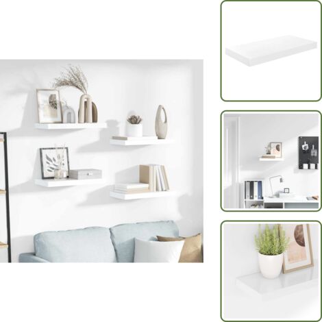 The Living Store Scaffale a Parete Bianco Lucido 50x23x3,8 cm in MDF - Scaffale a parete