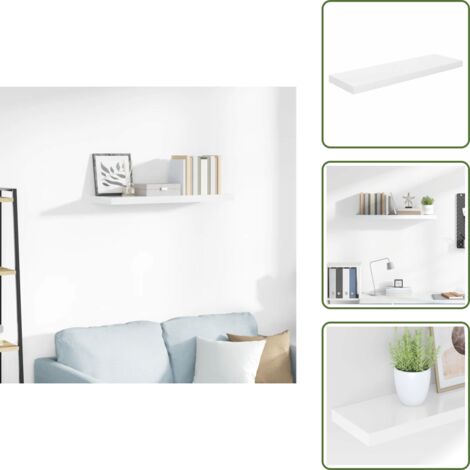 The Living Store Scaffale a Parete Bianco Lucido 80x23,5x3,8 cm in MDF - Scaffale a parete