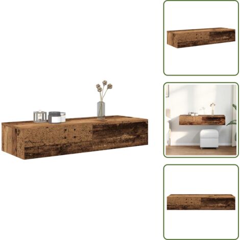 The Living Store Scaffale a Parete con Cassetti Antico 100x36x19cm in Truciolato - Cassetti