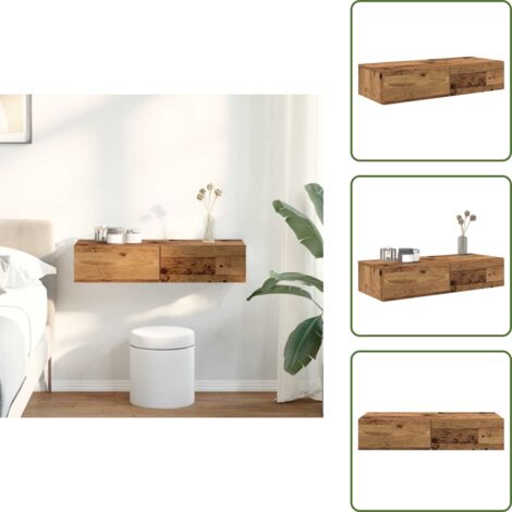 The Living Store Scaffale a Parete con Cassetti Antico 80x33x17 cm in Truciolato - Cassetti