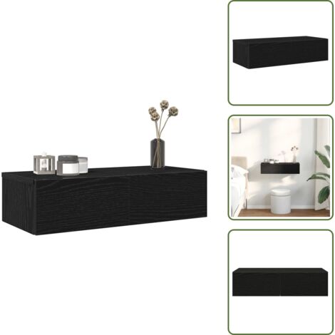 The Living Store Scaffale a Parete con Cassetti Nero 60x26,5x15 cm in Truciolato - Cassetti