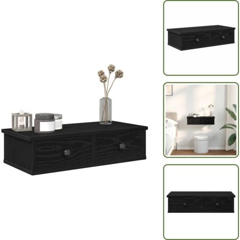 The Living Store Scaffale a Parete con Cassetti Nero 60x28x15 cm in Truciolato - Cassetti