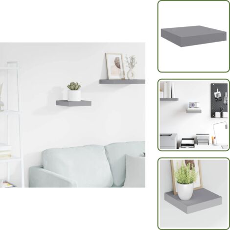 The Living Store Scaffale a Parete Grigio 23x23,5x3,8 cm in MDF - Scaffale a parete
