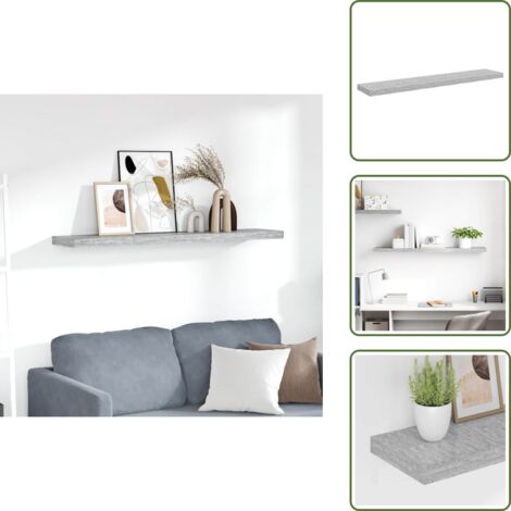 The Living Store Scaffale a Parete Grigio Cemento 120x23,5x3,8 cm in MDF - Scaffale a parete