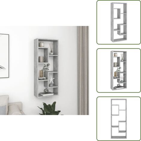 The Living Store Scaffale a Parete Grigio Cemento 36x16x90 cm Legno Multistrato - Mensola a parete