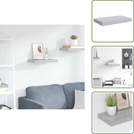 The Living Store Scaffale a Parete Grigio Cemento 40x23x3,8 cm in MDF - Scaffale a parete