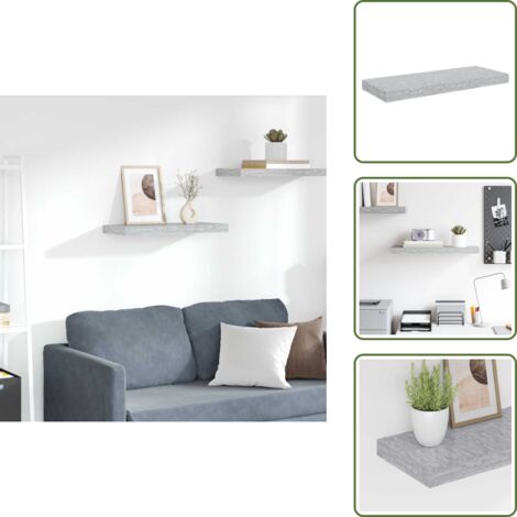 The Living Store Scaffale a Parete Grigio Cemento 60x23,5x3,8 cm in MDF - Scaffale a parete
