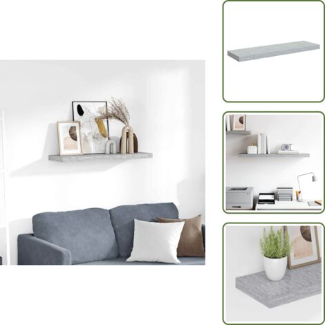 The Living Store Scaffale a Parete Grigio Cemento 80x23,5x3,8 cm in MDF - Mensola a muro