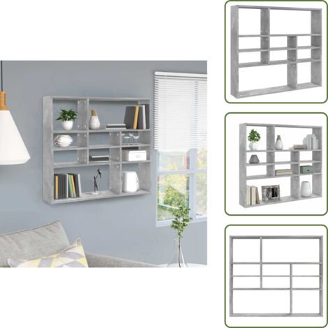 The Living Store Scaffale a Parete Grigio Cemento 90x16x78 cm Legno Multistrato - Scaffale in legno