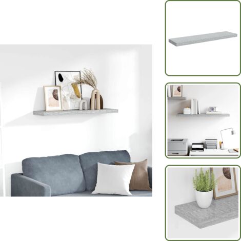 The Living Store Scaffale a Parete Grigio Cemento 90x23,5x3,8 cm in MDF - Scaffale a parete