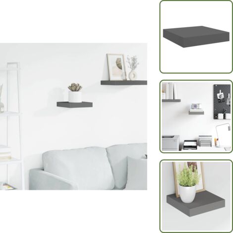 The Living Store Scaffale a Parete Grigio Lucido 23x23,5x3,8 cm in MDF - Scaffale a parete