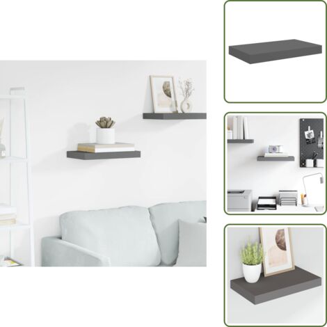 The Living Store Scaffale a Parete Grigio Lucido 40x23x3,8 cm in MDF - Scaffale a parete