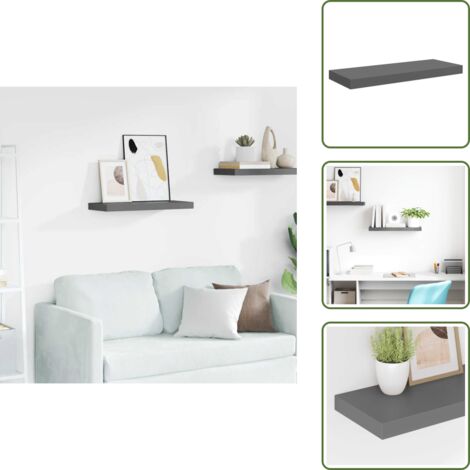 The Living Store Scaffale a Parete Grigio Lucido 60x23,5x3,8 cm in MDF - Scaffale a parete