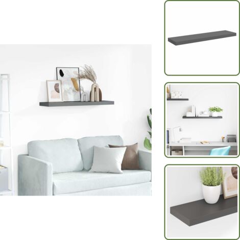 The Living Store Scaffale a Parete Grigio Lucido 90x23,5x3,8 cm in MDF - Mensola a muro