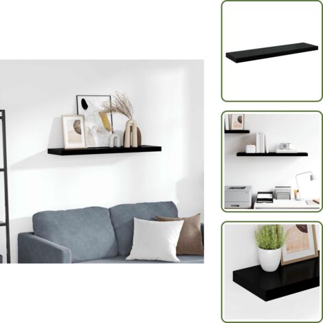 The Living Store Scaffale a Parete Grigio Lucido 90x23,5x3,8 cm in MDF - Scaffale a parete