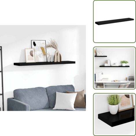 The Living Store Scaffale a Parete Nero 120x23,5x3,8 cm in MDF - Scaffale a parete