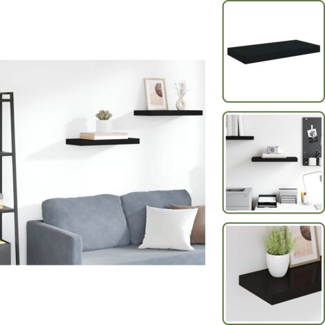 The Living Store Scaffale a Parete Nero 50x23x3,8 cm in MDF - Scaffale in MDF