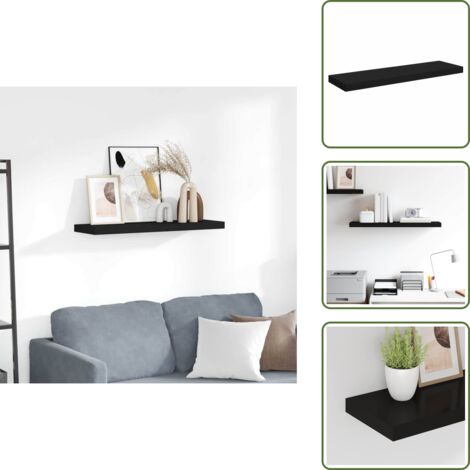 The Living Store Scaffale a Parete Nero 80x23,5x3,8 cm in MDF - Scaffale a parete