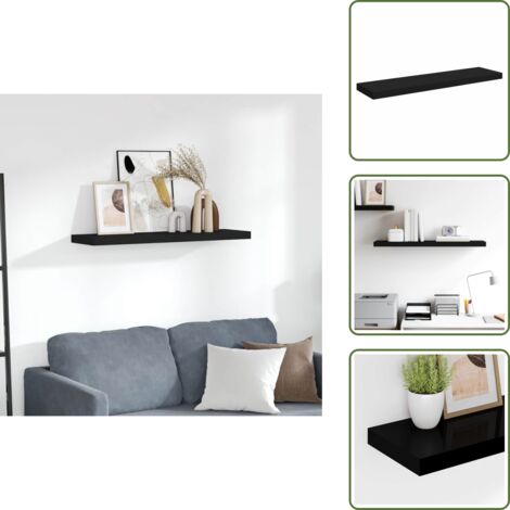 The Living Store Scaffale a Parete Nero 90x23,5x3,8 cm in MDF - Scaffale a parete