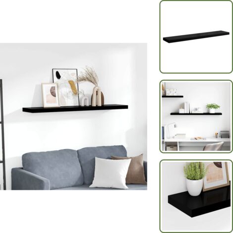 The Living Store Scaffale a Parete Nero Lucido 120x23,5x3,8 cm in MDF - Scaffale a parete