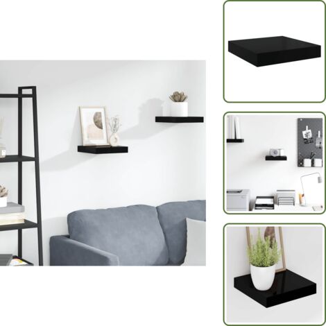 The Living Store Scaffale a Parete Nero Lucido 23x23,5x3,8 cm in MDF - Scaffale a parete
