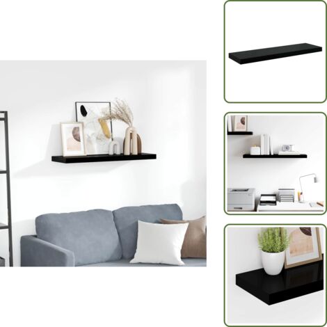 The Living Store Scaffale a Parete Nero Lucido 80x23,5x3,8 cm in MDF - Scaffale a parete